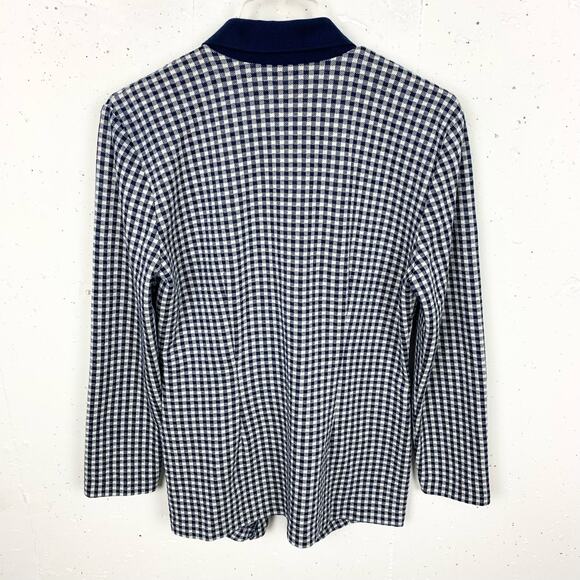 Vintage d'knits Womens Gingham Blazer 3 Button Navy White Notch Collar Medium - Picture 2 of 12